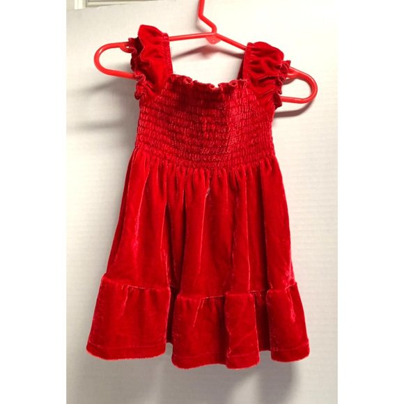 Hart Street Baby Girls Infant 12 months Red Crushed Velvet Dress Ruched Chest Ca - Picture 2 of 3